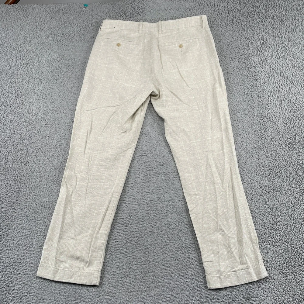 J.Crew Pants Mens 35x32 Beige Glen Plaid Straight Fit Linen Cotton Trousers